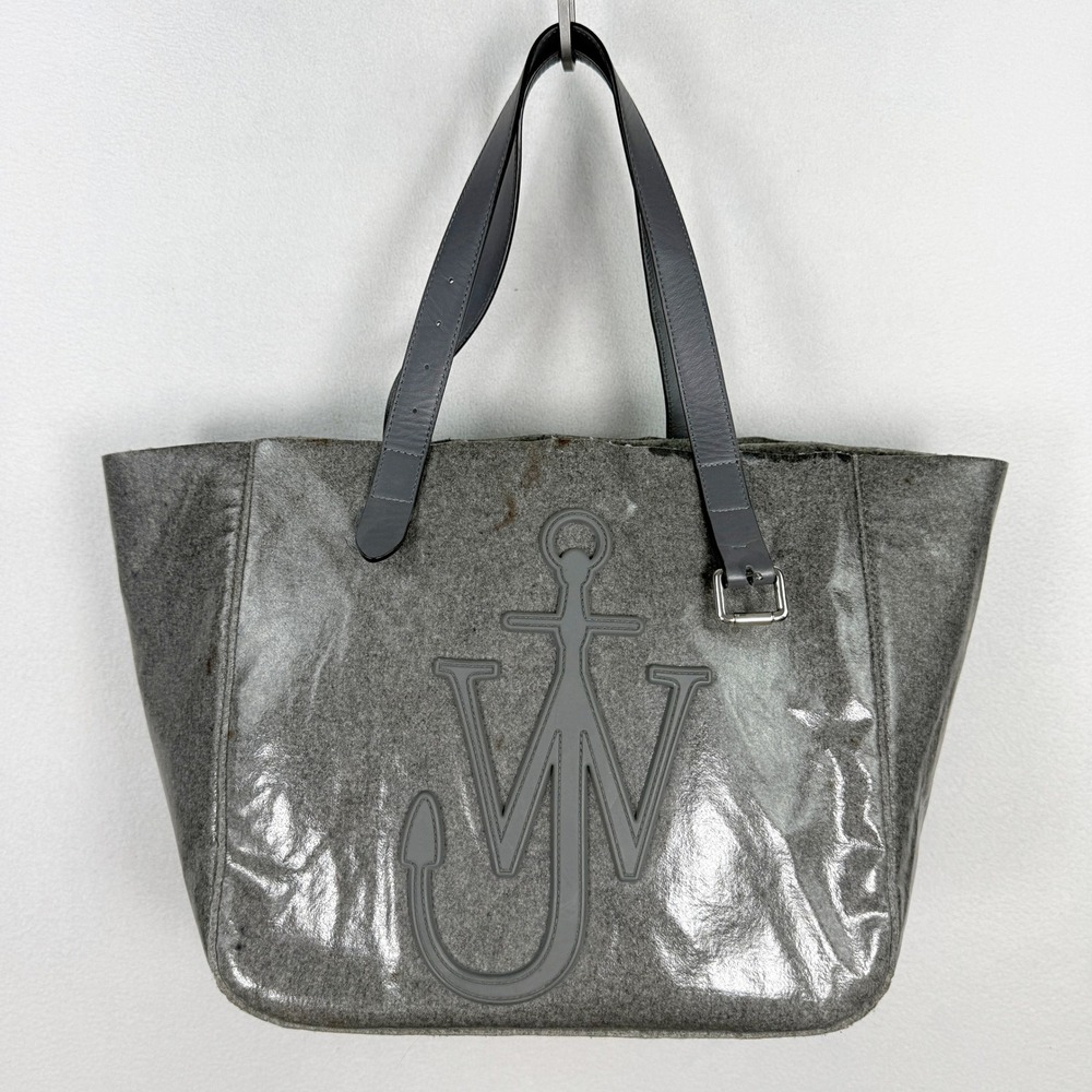 JW Anderson Belt Tote Bag Size L Gray Coated Wool Anchor Logo